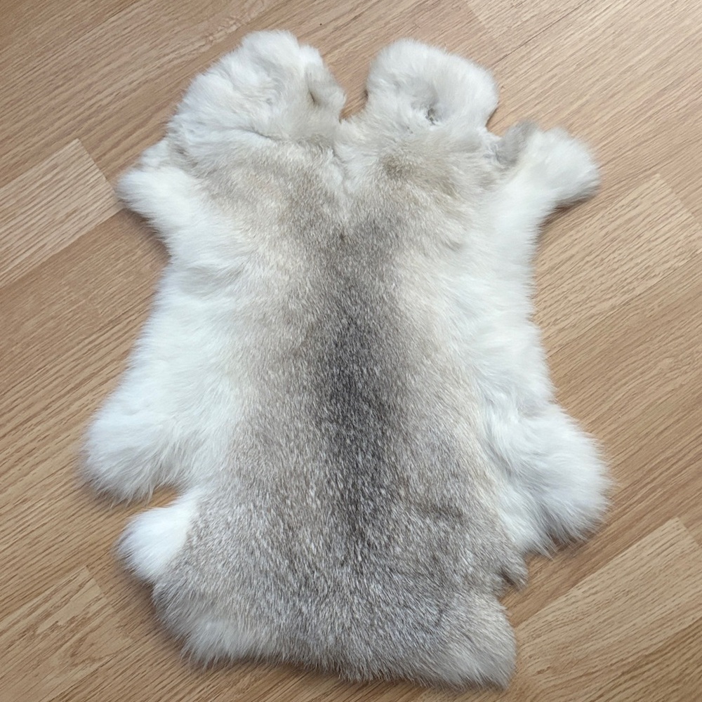 #0025 White Gray Rabbit Fur Pelt Crafts Decor